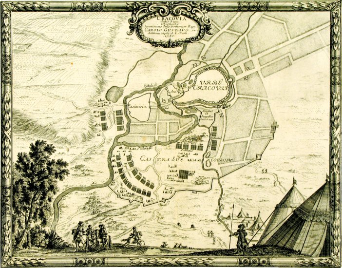stare plany miast - PLAN OBLĘŻENIA KRAKOWA PRZEZ WOJSKA SZWEDZKIE - 1655 rok.JPG
