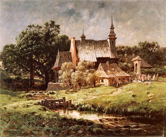 Szermentowski - Szermentowski Józef  Krajobraz wiejski z kościółkiem 1874.jpg