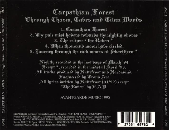 Carpathian Forest - ... - Carpathian Forest - 1995 - Through Chasm, Caves And Titan Woods EP - Back.jpg